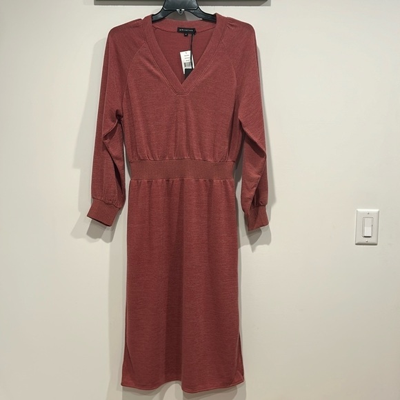 Gibson Look Mauve long sleeve v neck knit sweater midi dress medium new w tag - Picture 1 of 6